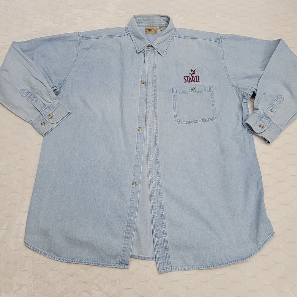 Vintage 1250 North Starz TV Promo Denim Button Down Shirt Men XL Light Wash READ